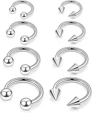 [Ruifan] 20G 18G 16G 14G 12G Horseshoe Nose Ring Titanium Septum Rings Piercing Jewelry Cartilage Conch Helix Rook Lip Tragus Earring Hoop Eyebrow Retainer For Women Men 8PCS