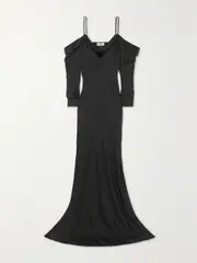 [L'AGENCE] L'AGENCE - Juniper Cold-shoulder Draped Satin Maxi Dress - Black - US2 US 2 Black