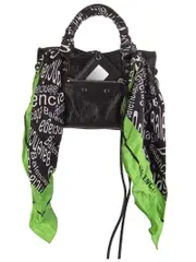 Balenciaga Classic City Mini Logo Silk Scarf Black Leather Tote