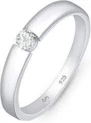 [Amberta] Solid 925 Sterling Silver Cubic Zirconia Wedding Ring | Sterling Silver Solitaire Ring for Women | Silver Cubic Zirconia Ring | Sterling Silver Engagement Rings for Women