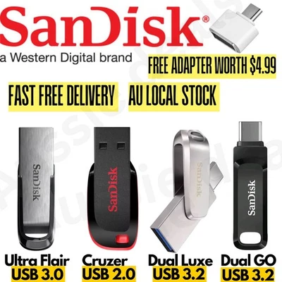 SanDisk Cruzer Flair Luxe Ultra GO Dual USB C 64GB 128GB 256GB USB Flash Drive.