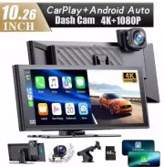 4K Dash Cam 10.26"Car Stereo Radio Wireless Apple Carplay &Android Auto+Rear Cam