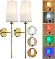 Wireless Wall Sconces - 2 Pack Rechargeable Wall Light with 16 RGB Colors, Battery Operated Sconce with Timer Function, Adjustable Brightness & 3 Light Modes, Perfect for Living Room, Bedroom, Patio