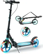 Hyiatyo LED Light Wheels Scooter for Kids Ages 8-12 with Handbrake, 200mm Big Wheels Scooter for Adults with Carry Strap and Front Shock Absorption, Foldable Scooters for Teenagers 11-15