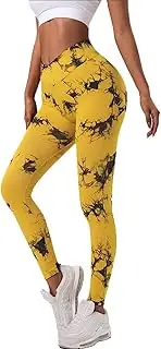 [Generic] Yoga Pants for Women Tummy Control Running Solid Color Work 2025 with Pockets, Yellow, Medium