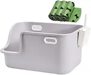 Cat Litter Box Extra Large with High Side, XXL Cat Litter Tray for Big & Multiple Cats Includes Litter Scoop and a Roll of Poop Bag (Grey)
