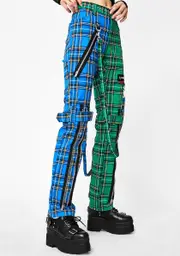 [Tripp NYC] Split Leg Blue Plaid Bondage Pants