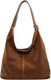 [Generic] Women Suede Shoulder Bag Slouchy Tote Bag Closure Retro Handbag Large Capacity for Work Travel