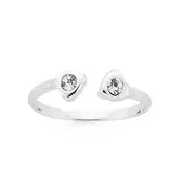 Sterling Silver Crystal Heart Toe Ring in White