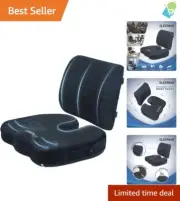 Ergonomic Black Memory Foam Cushion for Office Chair - Back and Tailbone Support