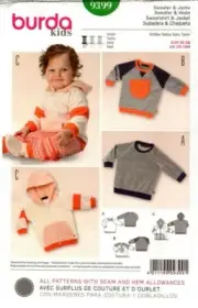 Burda Sewing Pattern 9399 Burda Kids Baby Hoodie Sweater Jacket Size 1M-18M