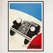 Galrie Stunning Vintage French Automobile Racing Poster with Classic Tricolour Design, Black Frame, A2 42 x 60cm (16 x 24inch)