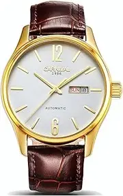 [TEINTOP] MASTOP Men's Minimalist Business Watch Automatic Mechanical Gold Silver Stainless Steel Swiss Watches (Leather White), Gold, leather White, Mechanical