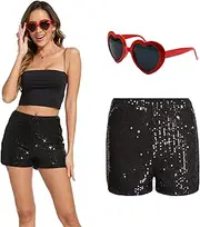 [Lumeifushi] Women's High Waisted Black Sequin Shorts Concert Sparkly Glitter Party Sexy A Line Shorts Halloween Costume