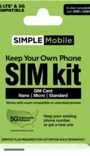 Simple MobIle Cell Phone Sim Card Genuine Cdma 3/1 To Bring Your Phone New