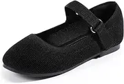 [Hehainom] Toddler Flower Girls Dress Shoes, Mary Jane Princess Ballet Flats with Bow and Peals for Party School
