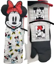 Printed Set of 4: 2 Neoprene Oven Mitts,Potholder,Towel, DISNEY,MINNIE MOUSE, BB