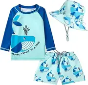 [CuteCotton] Toddlers Baby Boys' 3-Piece Rashguard Sets Bathing Suit Swimsuits with Hat Surfing Swimwear UPF 50+