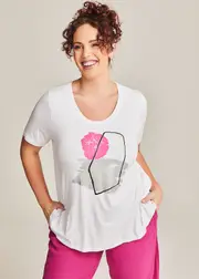[TS] Taking Shape Natural Abstract Print Top Size 26 in White, Viscose - Plus Size Women's Clothing White