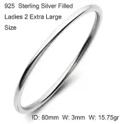 Bracelet Real 925 Sterling Silver Filled Solid Cuff Ladies 2X Large 80mm Bangle