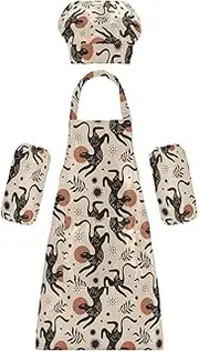 AIXIWAWA Kids Apron Chef Hat Set, Child Kitchen Bib Aprons Adjustable for Cooking Baking Painting (Tribal Leopards)