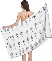 JBYJBX Sign Language Alphabet Print Beach Towel Quick Dry Sandproof Microfiber Beach Bath Towel for Travel Pool Camping
