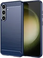 [Czhwsm] Compatible for Case Oppo A17 Soft TPU Shockproof Cover Ultra-Thin Rubber Silica Gel Carbon Fiber Texture Phone Case+2X Tempered Glass Screen Protector-Blue