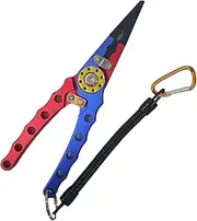 Aviation Aluminum Fishing Pliers With Hook Remover, Split Ring, Braid Line Cutter, Coiled Lanyard and Sheath - Saltwater Fishing Gifts for Men