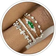 [Otxas] Silver Stackable Rings for Women Size 6-10 with Cubic Zirconia Dainty Wedding Band Sets for Women Non Tarnish