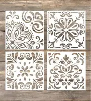 GSS Designs Pack of 4 Stencils Set (6x6 Inch) Laser Cut Painting Stencil Floor