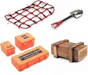 Universal 6PCS/Set Simulated Decoration Suitcase Luggage Net Shovel for TRX4 Defender for SCX10 90046 90047 RC Car Accessories(Storage Box Orange)