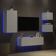 TV Stand with LED, Living Room Entertainment Center, Wall Mounted Modern TV Cabinets Set White, Media Storage, Bedroom Furniture, & Bookshelf