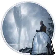 Animal Art The Visit Winter Wolf Soul Round Beach Towel