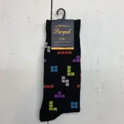 Parquet Mens Fun Crew Socks Tetris Size 10-13