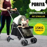 PORIYA Pet Stroller Dog Cat Large Carrier Travel Pushchair Foldable Pram 4Wheels