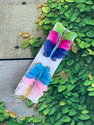 12 Feather Monarch Butterflies Assorted Bright Colors 3inch butterfly decoration
