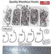 100x Weedless Worm Hooks for Soft Plastic Lure or real bait Salmon Snapper Bream