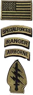 [boshiho] Military Patches, Tactical American Flag Patches Special Forces Ranger Airborne Badges 5 Pieces Hook and Loop Embroidered Morale Patch, Army Green, One Size