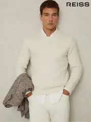 Reiss White Minsk Cabled Jumper with Wool and Alpaca (AC9350) | $240