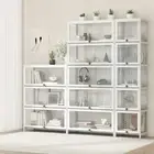 Oikiture Display Cabinet Storage Shelf Clear Bookshelf Stand Rack Bookcase White
