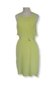 Tibi Dress 100% Silk Green Chartreuse Sleeveless Belted Knee Length Size 6 NWT