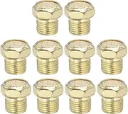 uxcell 1/8" PT Brass Pneumatic Muffler, 10 Pcs Flat Sintered Exhaust Air Compressor Muffler Filters Solenoid Valve Fitting for Valves Cylinders Oil Tanks Air Tools, Golden