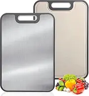 KAGYETN Chopping Board | Double-Sided Stainless Steel Cutting Board for Kitchen | Food-Grade Stainless Steel & Wheat Straw PP|Anti-Bacterial Easy Clean|Large 16 x 11 Inches|Safe for All Food Types