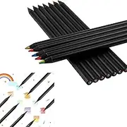 FJLYZL 7 in1 Black Wooden Rainbow Pencils Bulk, Multicolored Assorted Colors Art Supplies for Kids and Adults Drawing Coloring Sketching, Drawing, Pre-Sharpened(12 PCS)