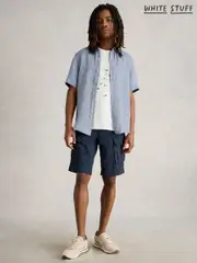 White Stuff Blue Keswick Short Sleeve 100% Linen Shirt (H15769) | $113