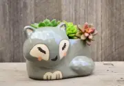 Ceramic Earthenware Grey 'Simba' Cat Planter