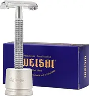 Butterfly Safety Razor Kit, WEISHI Chrome Long Handle Butterfly Open Double Edge Safety Razor With RIVERLAKE H3 Razor Holder Set (1 Razor, 1 Stand & 10pcs blades)