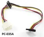 12inch 4-Pin Molex Male to Two 90 Degree SATA 15-Pin Female Power Cable, PC-035A