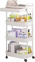 SHENMAIDAY 4-Tier Rolling Utility Cart with Drawers, Multifunctional Storage Organizer, Mobile Storage Rack, Storage Cart with Wheels for Kitchen, Bathroom, Living Room, Office (White)