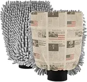 Brown Vintage American Newspaper Car Wash Mit Scratch Free Car Clean Gloves Car Sponges For Washing